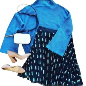 Jason Wu GREY Full Pleated A-Line Skirt Size 6 Black Blue Career Workwear